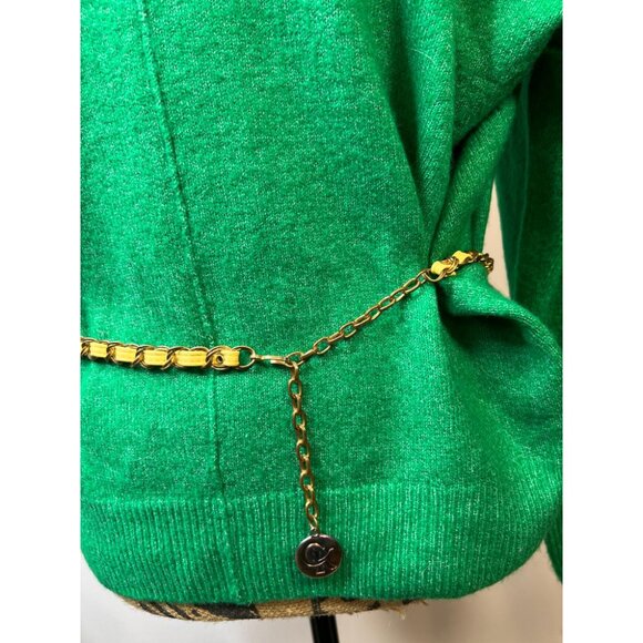 Women's Vintage Escada Chain Belt Gold Tone Logo Charm Adjustable Designer Belt - Picture 2 of 4